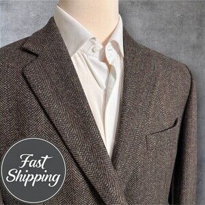 CRICKETEER TWEED WOOL Vintage Men Blazer 42S Sport Coat Jacket Heggingbone Brown